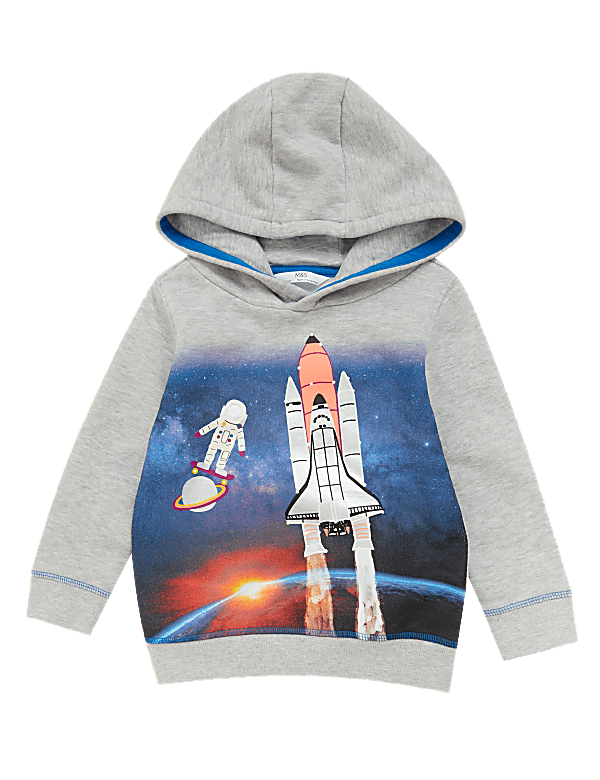 Cotton Rich Rocket Print Hoodie (2-7 Yrs)