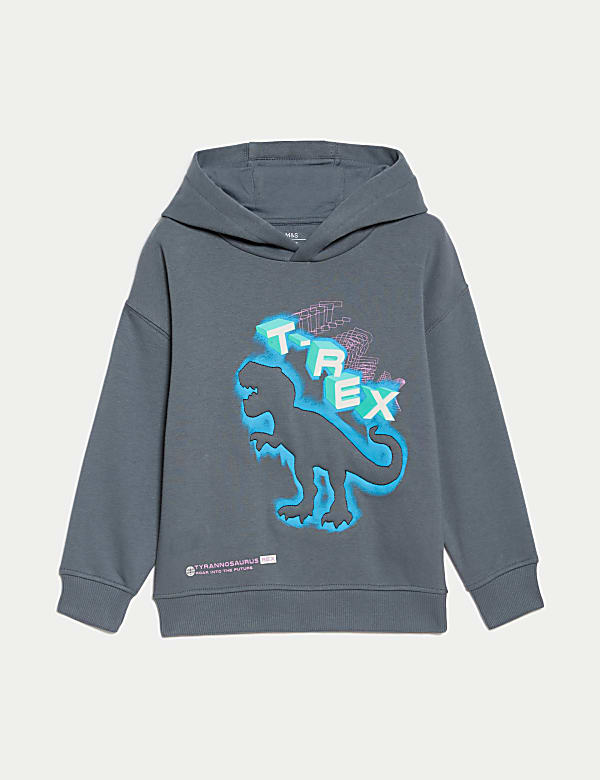 Hoodie mit hohem Baumwollanteil und Dinosauriermuster 2 8 J. BLUE Kapuze M S DE