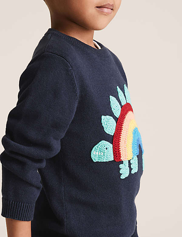 Pure Cotton Knitted Dinosaur Rainbow Jumper