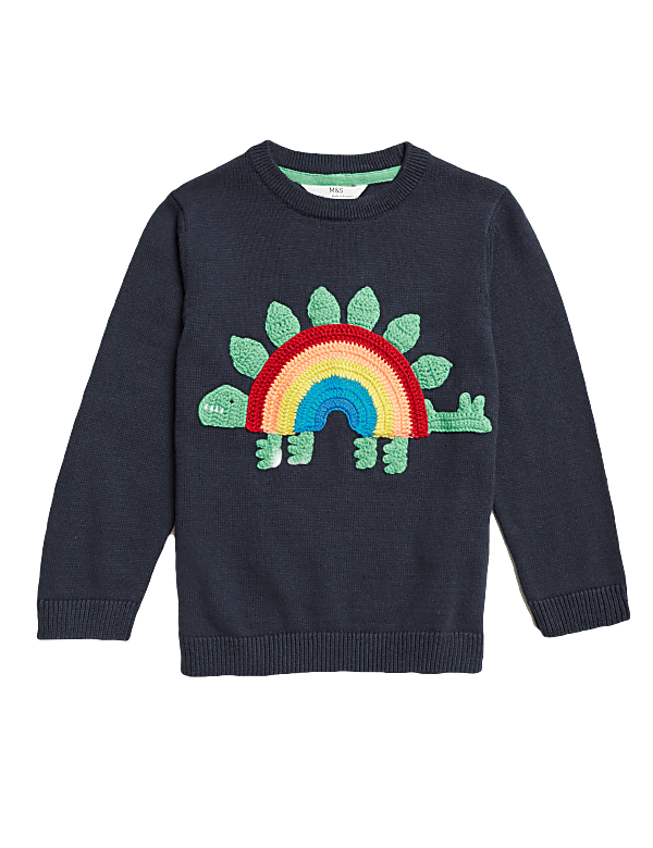 Pure Cotton Knitted Dinosaur Rainbow Jumper