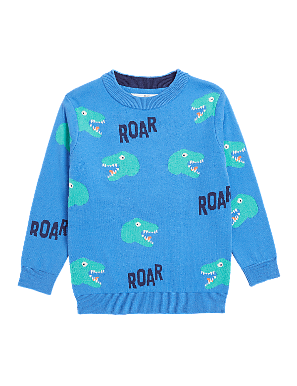 Pure Cotton Knitted Dinosaur Jumper