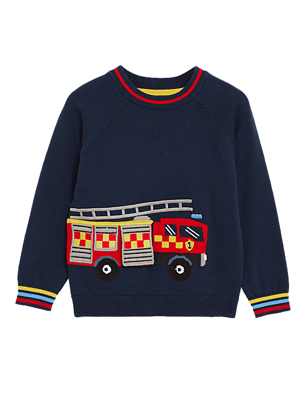 Pure Cotton Fire Engine Knitted Jumper