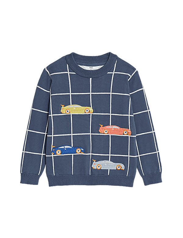 Pure Cotton Car Knitted Jumper (2-8 Yrs)