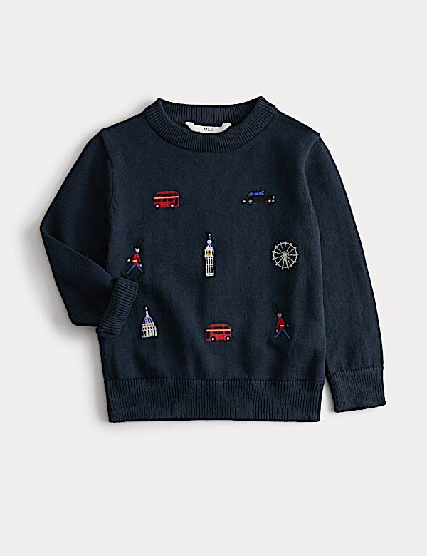 Pure Cotton London Embroidered Jumper (2-8 Yrs)