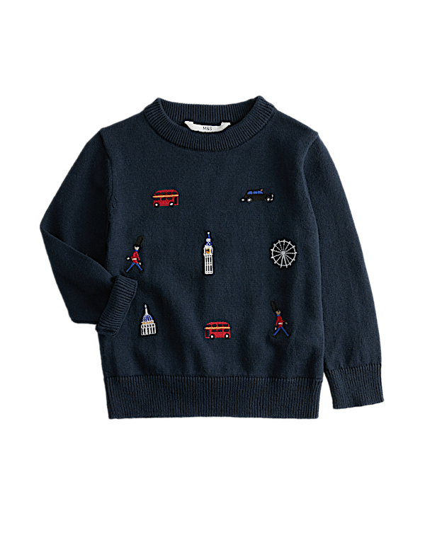 Pure Cotton London Embroidered Jumper (2-8 Yrs)