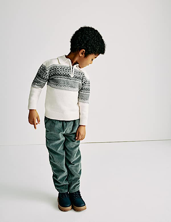 סריג מתערובת כותנה בדוגמה סקנדינבית עם רוכסן חלקי (1‏-10 שנים) - IL