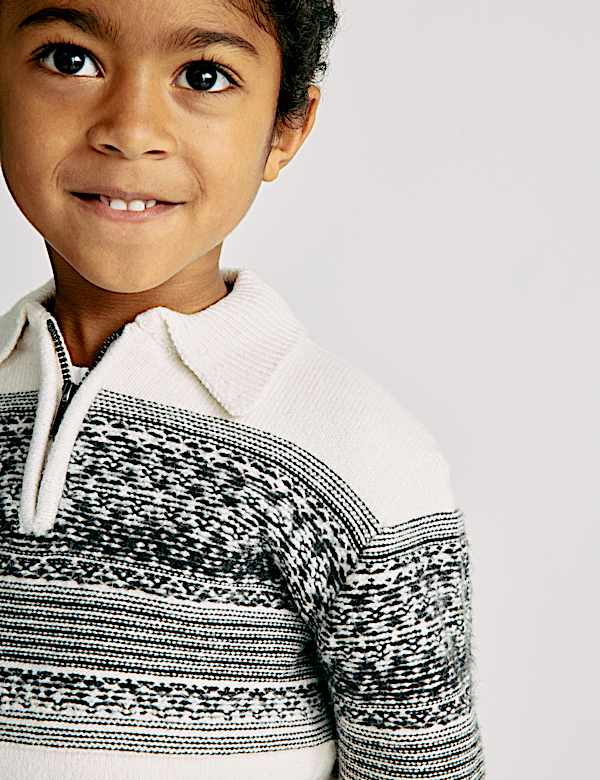 סריג מתערובת כותנה בדוגמה סקנדינבית עם רוכסן חלקי (1‏-10 שנים) - IL