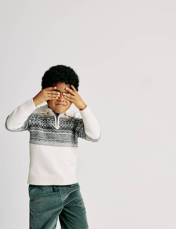 סריג מתערובת כותנה בדוגמה סקנדינבית עם רוכסן חלקי (1‏-10 שנים) - IL