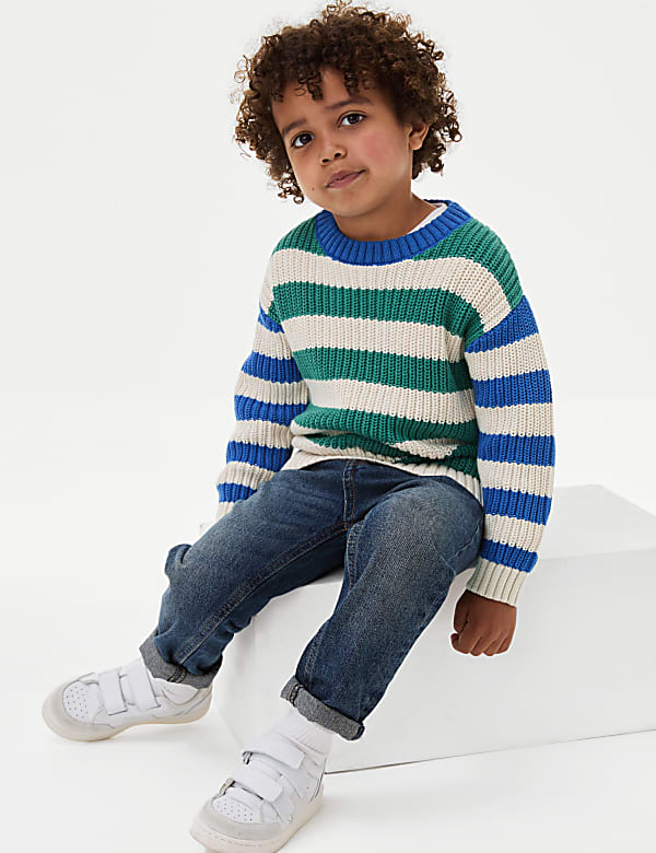 Pure Cotton Striped Knitted Jumper (2-8 Yrs) - NL