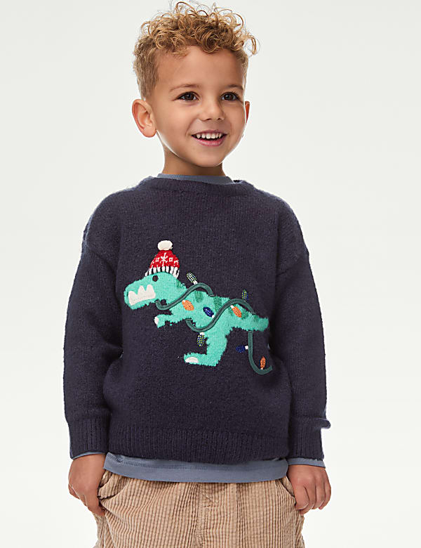 Pull en maille de Noël à motif dinosaure (du 2 au 8 ans) - LU