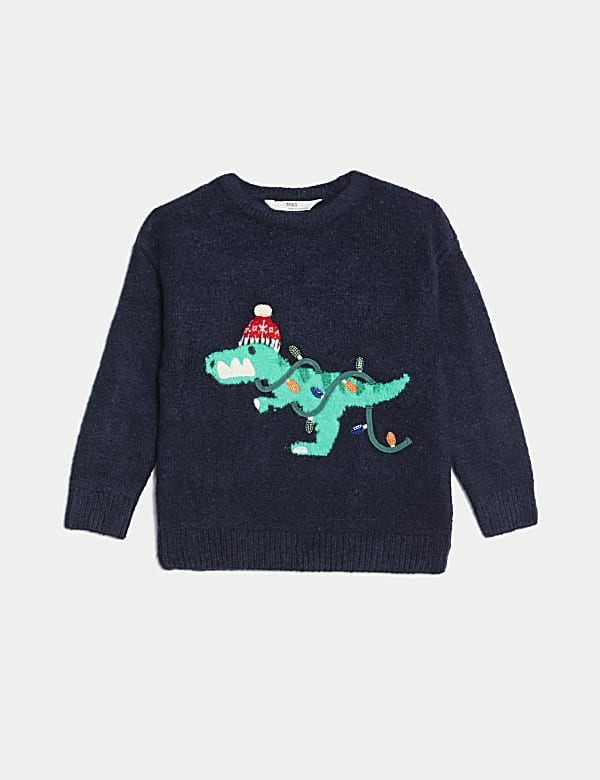 Pull en maille de Noel a motif dinosaure du 2 au 8 ans