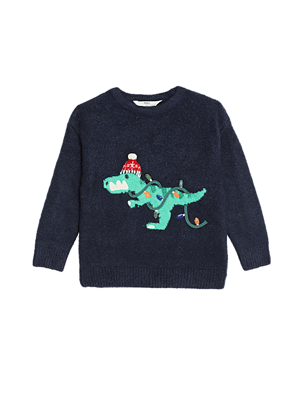 Christmas Dinosaur Knitted Jumper (2-8 Yrs)