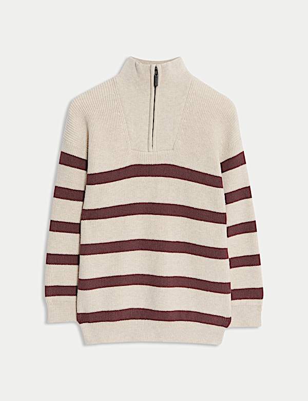 Cotton Rich Striped Half Zip Jumper (2-8 Yrs) - SE