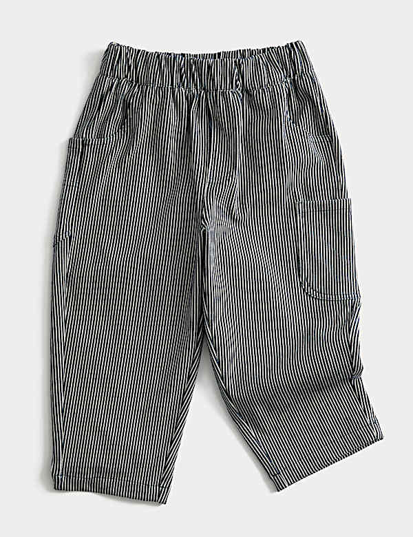 Pantalon M&S Rayé Blanc - Taille UK 20, Jambe Courte, Coton Extensible, Neuf étiqueté