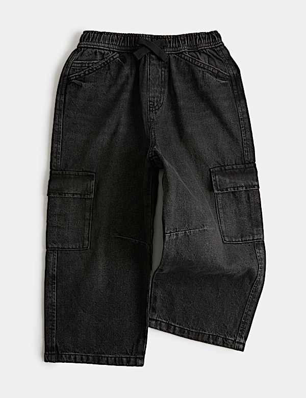 Pure Cotton Wide Leg Cargo Jeans (2-8 Yrs)