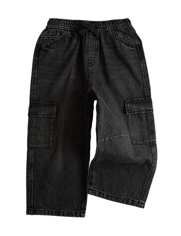 Pure Cotton Wide Leg Cargo Jeans (2-8 Yrs)