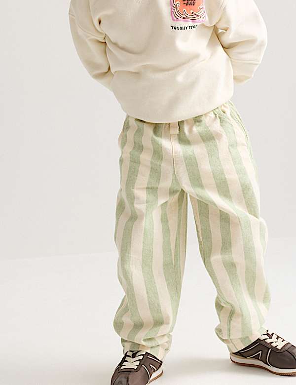 Cotton Rich Striped Trousers with Linen (2-8 Yrs) - HR