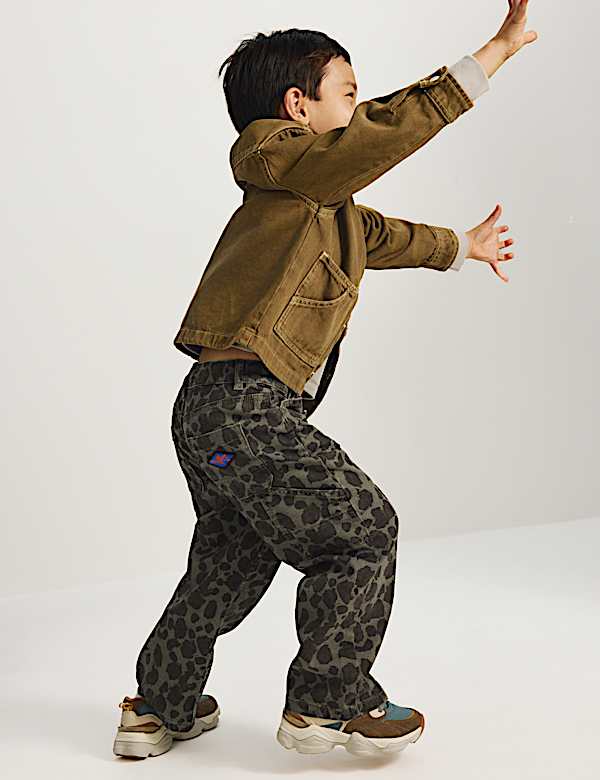 Cotton Rich Leopard Print Carpenter Jeans (2-8 Yrs)