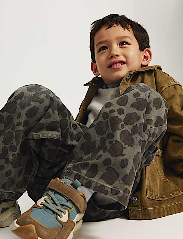Cotton Rich Leopard Print Carpenter Jeans (2-8 Yrs)