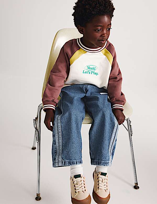 Wide Leg Pure Cotton Denim Joggers (2-8 Yrs)