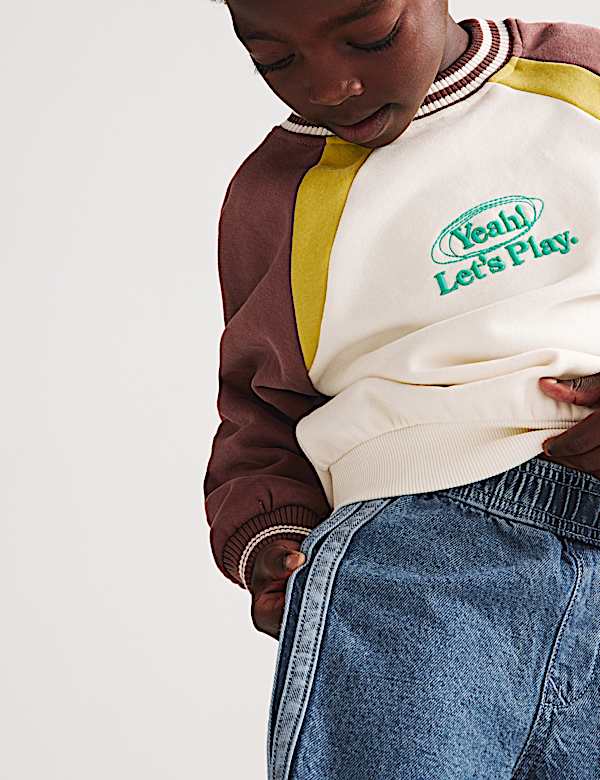 Wide Leg Pure Cotton Denim Joggers (2-8 Yrs) - JP
