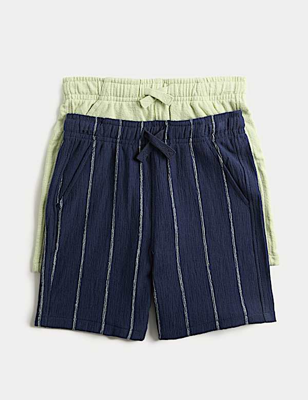 2pk Pure Cotton Textured Shorts (2-8 Yrs)