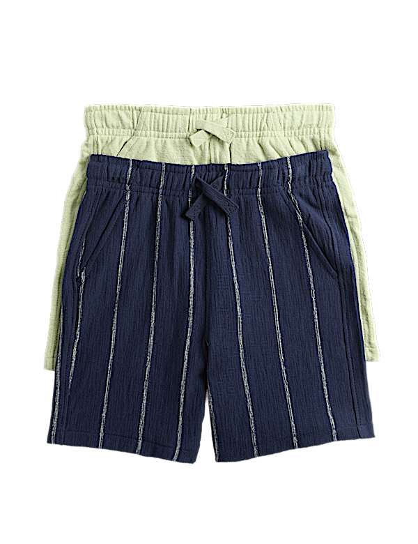 2pk Pure Cotton Textured Shorts (2-8 Yrs)