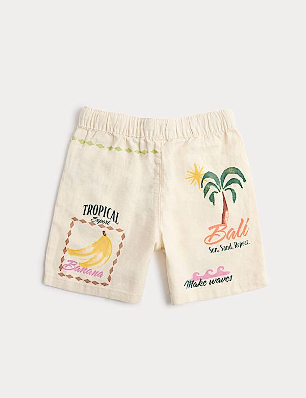 Linen Blend Island Print Shorts (2-8 Years)
