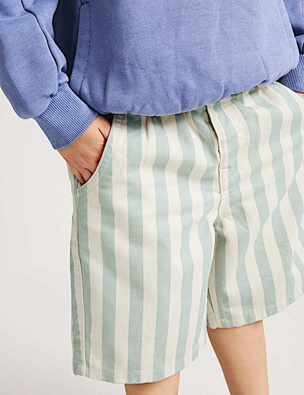 Pure Cotton Denim Striped Shorts (2-8 Yrs)