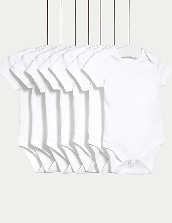 7pk Pure Cotton Short Sleeve Bodysuits (5lbs-3 Yrs) - HR
