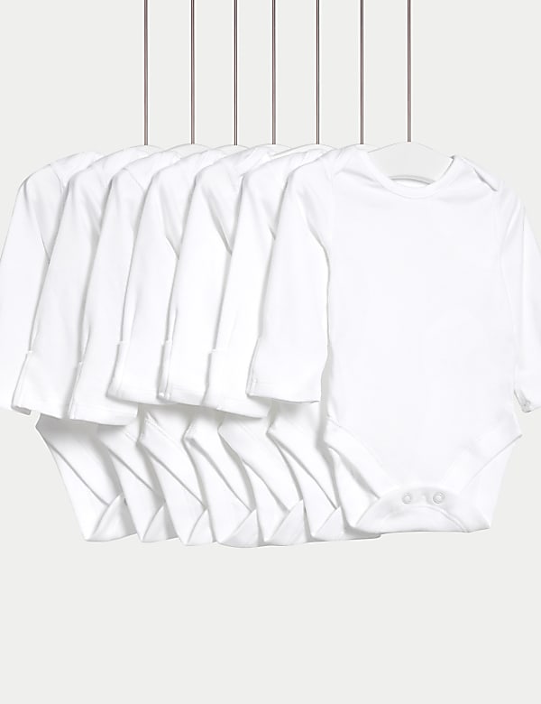 7pk Pure Cotton Long Sleeve Bodysuits (5lbs-3 Yrs) - AT