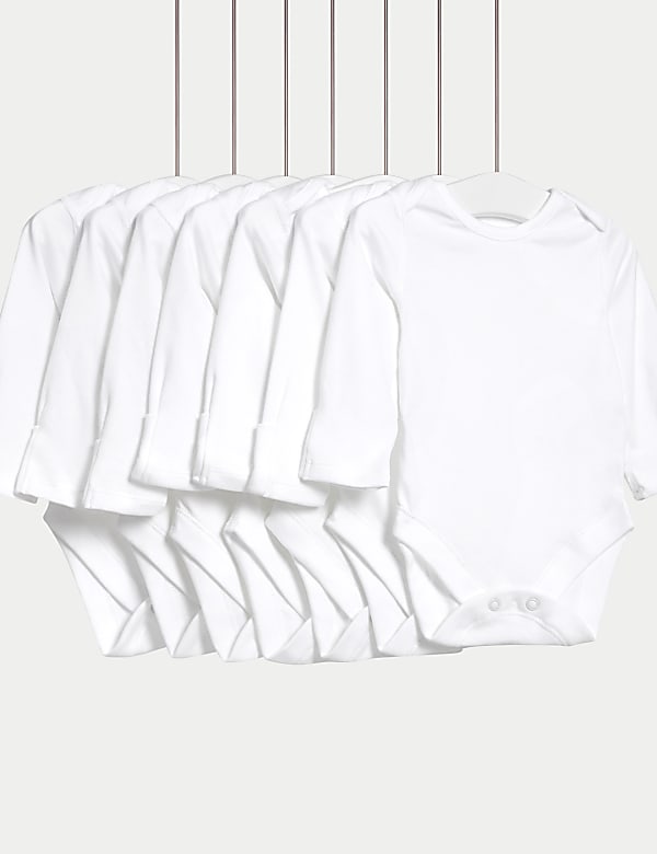 7pk Pure Cotton Long Sleeve Bodysuits (5lbs-3 Yrs) - ES