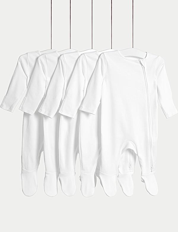 5pk Pure Cotton Zip Front Sleepsuits (5lbs-3 Yrs) - MV