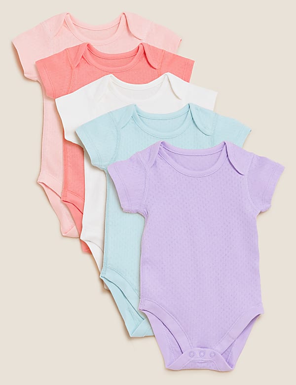 5pk Pure Cotton Pointelle Bodysuits