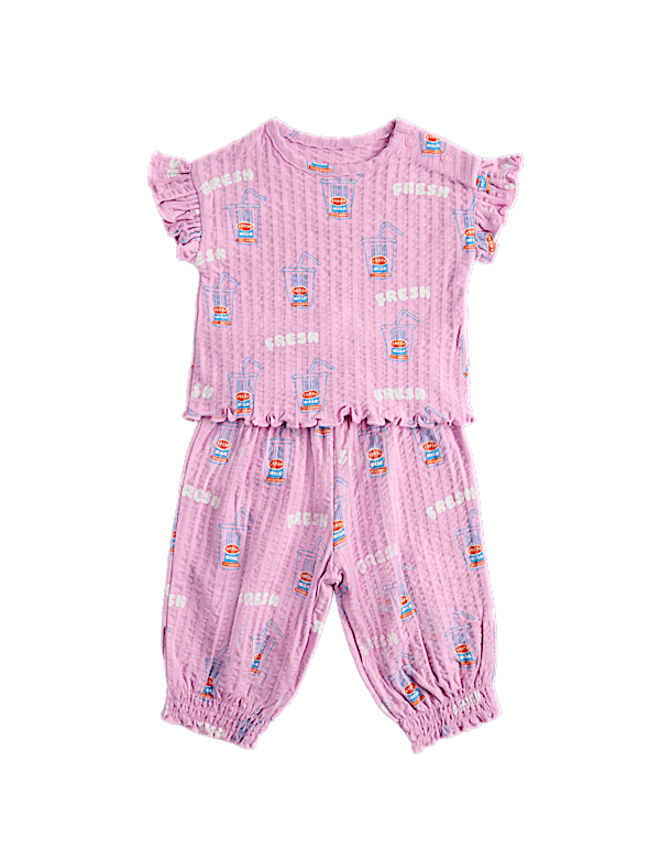 2 Piece Pure Cotton Seersucker Printed Outfit (0-3 Yrs)