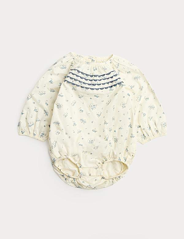 Pure Cotton Floral Long Sleeve Paddler (0-24 Mths)
