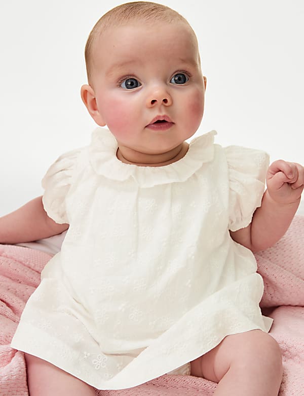 Pure Cotton Broderie Dress (7lbs-1 Yrs) - CA