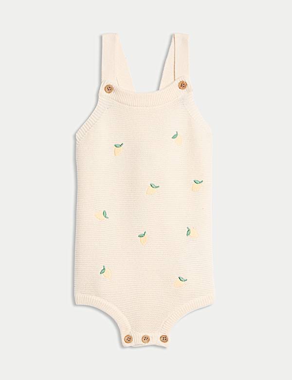 Pure Cotton Knitted Lemon Dungarees (7lbs-12 Mths) - VN