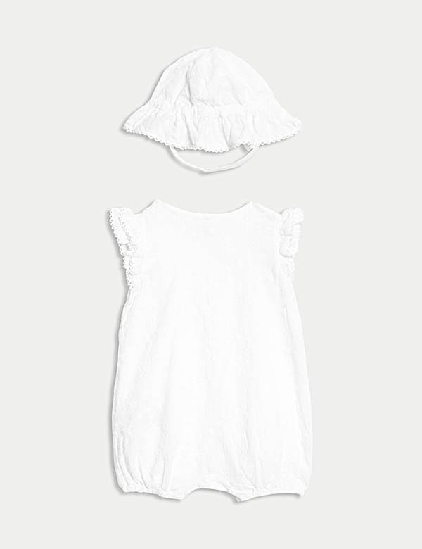2pc Pure Cotton Romper and Hat (7lbs-12 Mths) - NL