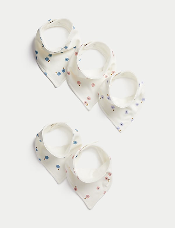 5pk Pure Cotton Floral Dribble Bibs - AL