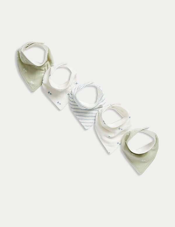 5pk Pure Cotton Floral Striped Dribble Bibs - IS