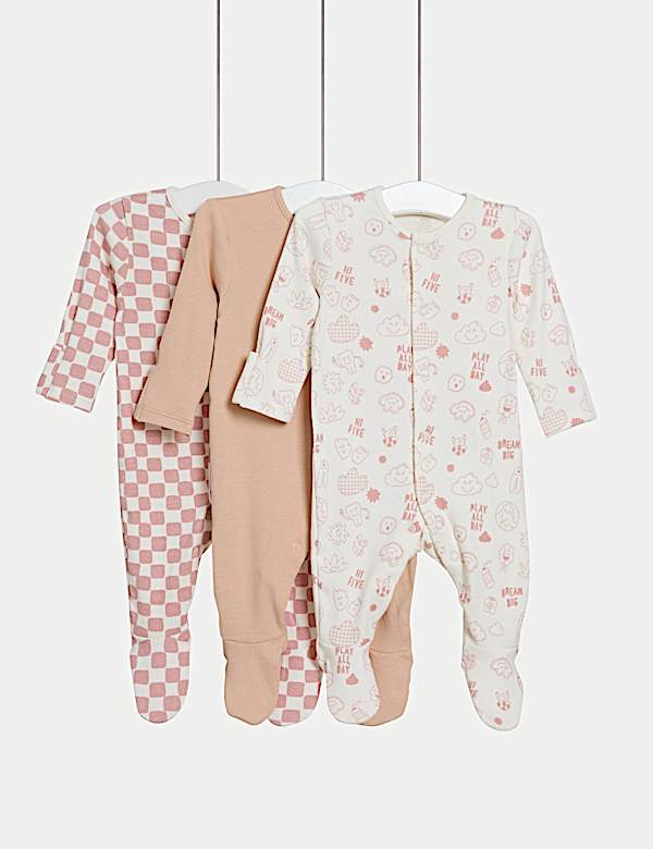 3pk Cotton Rich Ribbed Sleepsuits (0-3 Yrs) - VN