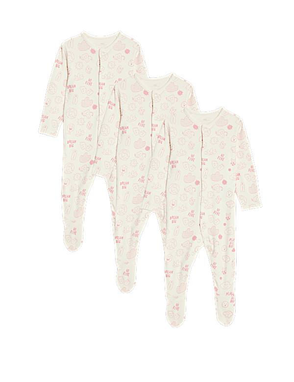 3pk Cotton Rich Ribbed Sleepsuits (0-3 Yrs)