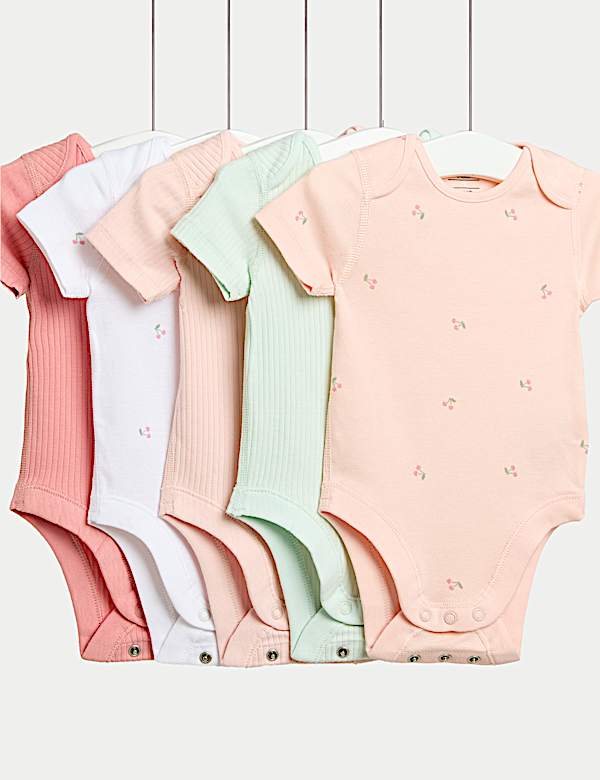 5pk Cotton Rich Cherry Print Bodysuits (6½lbs-3 Yrs) - VN