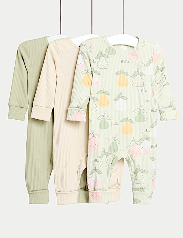 3pk Cotton Rich Sleepsuits (6½lbs-3 Yrs) - CH