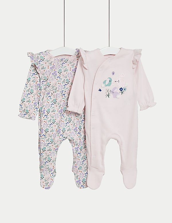 2pk Pure Cotton Floral Sleepsuits (6½lbs-3 Yrs) - HR