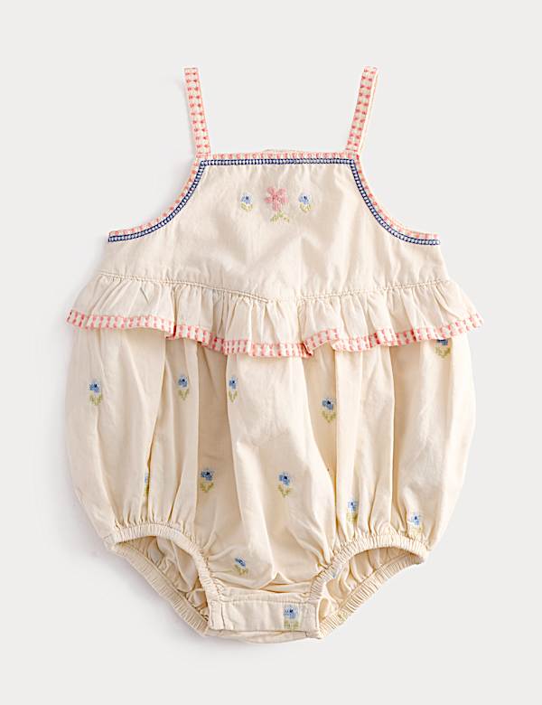 Pure Cotton Floral Embroidery Romper (0-2 Yrs) | LIGHT CREAM | Rompers ...