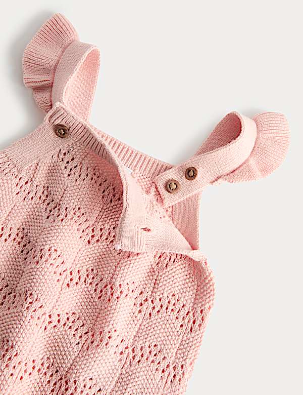 Pure Cotton Frill Knitted Romper (0-18 Mths)