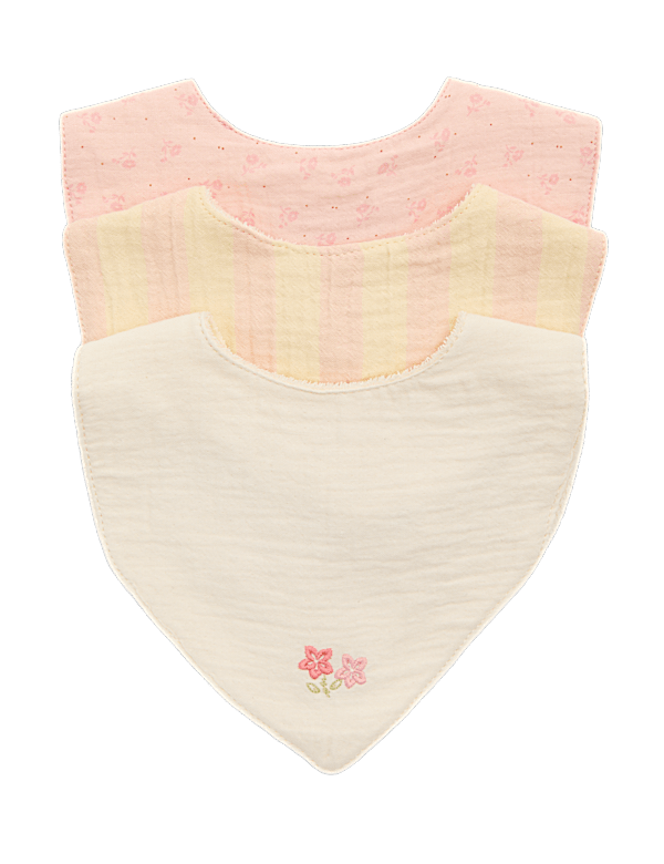 3 Pack Girls' Pure Cotton Dribble Bibs Gift Set