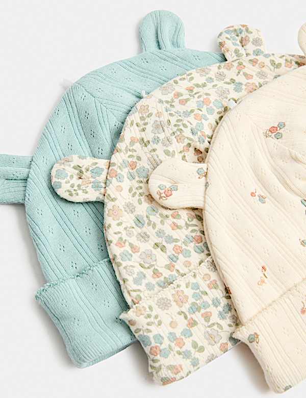 3 Pack Pure Cotton Hats (0-12 Mths) - MV